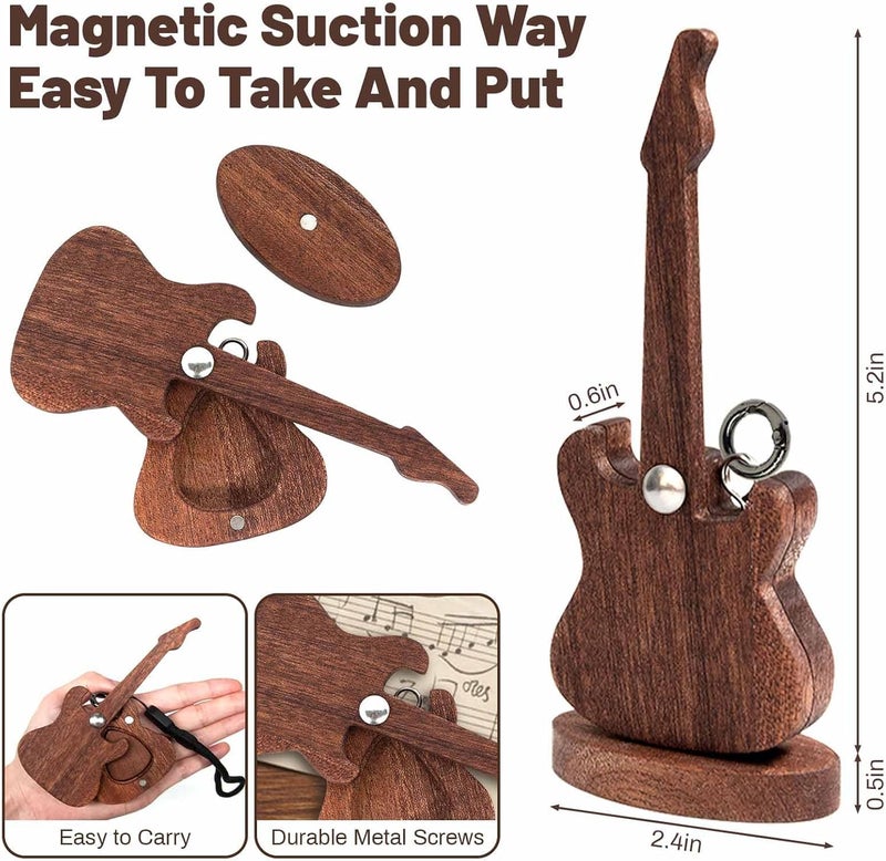Eclatbox Wooden Guitar Pick Holder with Guitar Picks Guitar Pick Display Holder Guitar Keychain Home Decor Gifts for Christmas Birthday Valentines Anniversary - Image 4